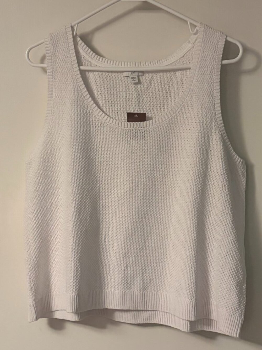 J Jill loose knit white sweater tank NWT size large petite minimalist beachy